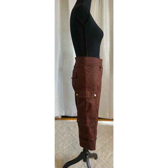 Cache Brown Linen Cargo Capris Wide Leg Size 6 - Picture 5 of 8